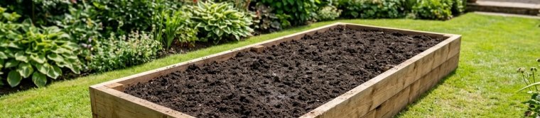 Cedar raised bed filled with dark soil